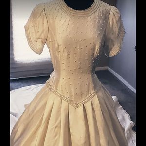 Ivory Satin Pearl Wedding Gown